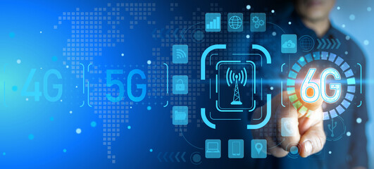 image description6G New generation telecommunication fast internet and technology concept on virtual screen.