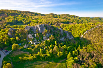 Kalnik mountain and fortress ruins aerial view,