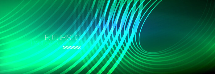 Dark abstract background with glowing neon circles. Trendy layout template for business or technology presentation, internet poster or web brochure cover, wallpaper