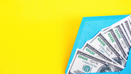 Blue envelope with money