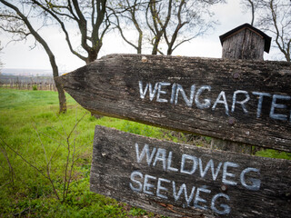 Wooden sign for tracks on lake neusiedl
