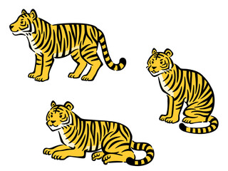 手描き風の虎のイラストセット