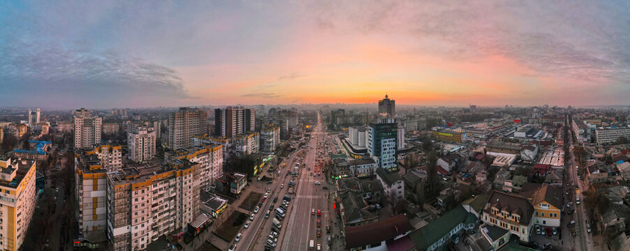 Aerial drone panorama view of Chisinau, Moldova