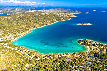 Obraz premium Kosirna beach and turquoise bay on Murter island aerial view
