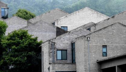 many old houses with trees