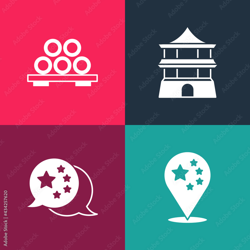 Canvas Prints set pop art china flag, , chinese house and sushi on cutting board icon. vector