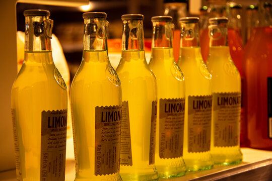 Glass bottles filled with lemonade