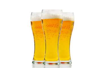 Fresh cold Beer glass isolated on white. gold beer bavaria oktoberfest with foam crown. pint of...