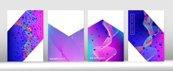 Minimal Covers Set. 3D Liquid Shapes Music Cover Design. Pink Purple Blue Digital Vector