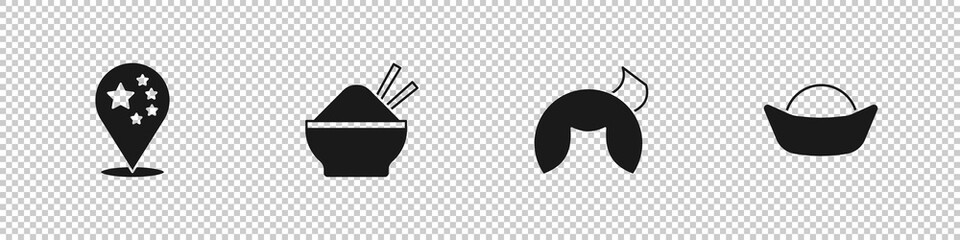 Set China flag, Rice bowl with chopstick, Chinese fortune cookie and Sushi icon. Vector