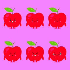 Cute Apple Characters With Various Expression