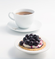 blueberries cheese pie and coffee