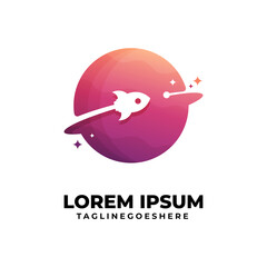 rocket and planet modern minimalist logo