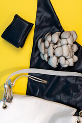 eco leather based on mushroom mycelium. Reusable alternative leather, top view. vertical photo