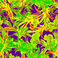 Fototapeta na wymiar White Flower Garden. Blue Summer Illustration. Neon Seamless Painting. Watercolor Background. Pattern Leaf. Floral Print.Exotic Plant.Botanical Decor.