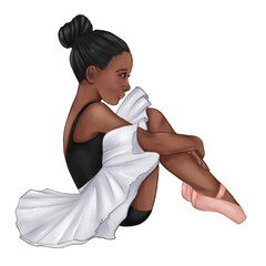 HAND PAINT HAND DRAWN PORTRAIT OF LITTLE GIRL BALLERINA WEARING POINT SHOES AND A TUTU © inquieta