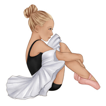 HAND PAINT HAND DRAWN PORTRAIT OF LITTLE GIRL BALLERINA WEARING POINT SHOES AND A TUTU