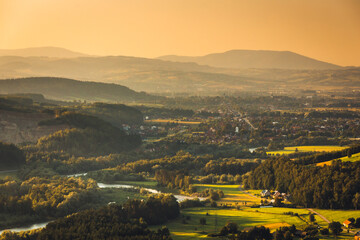 Beskid Sądecki on a warm summer afternoon. Natural views with beautiful landscapes.