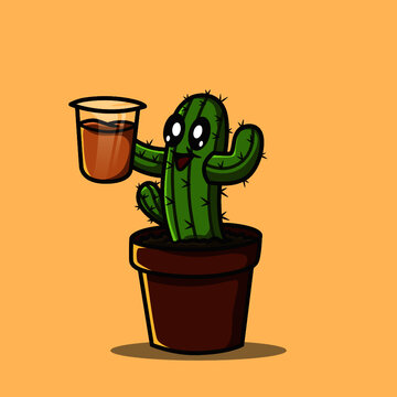 cute cactus cartoon in a pot