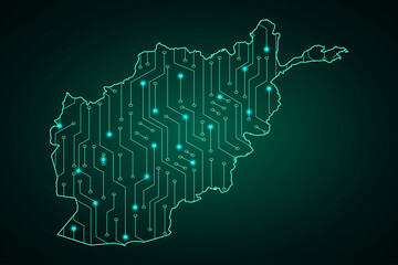 Map of Afghanistan, network line, design sphere, dot and structure on dark background with Map Afghanistan, Circuit board. Vector illustration. Eps 10