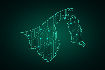 Map of Brunei Darussalam, network line, design sphere, dot and structure on dark background with Map Brunei Darussalam, Circuit board. Vector illustration. Eps 10