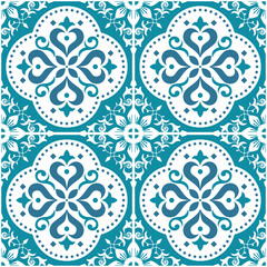 Lisbon, Portuguese style Azulejo tile seamless vector pattern, repetitve wallpaper or textile, fabric print with flowers
