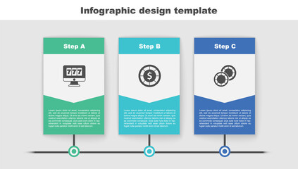 Set Online slot machine with jackpot, Casino chips and . Business infographic template. Vector