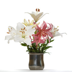 Lily bouquet isolated on white background.