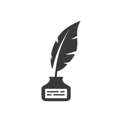 Inkwell and feather pen, icon, vector. 