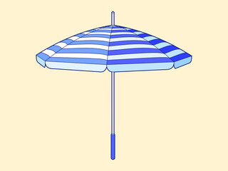 Vector isolated illustration of beach umbrella made in cartoon style. Summer vacation accessory for sun protection and good rest on the ocean shore. Striped pattern. 
