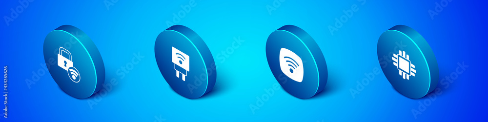 Poster set isometric digital door lock, wi-fi wireless internet network, processor with cpu and smart elect