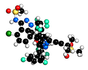 Lenacapavir antiviral drug molecule. 3D rendering.
