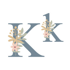 Letters of alphabet decorated with flowers, floral monogram vector illustration in simple boho style, flat pastel colored decorative lettering