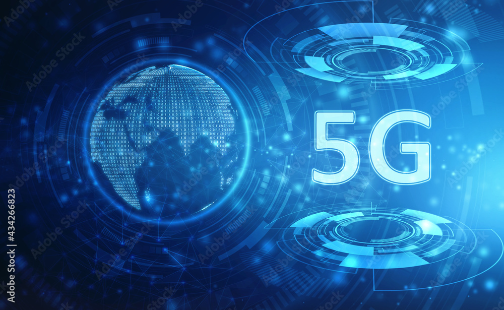 Poster 5g internet network concept background, 5th generation of internet, 5g network wireless with high sp