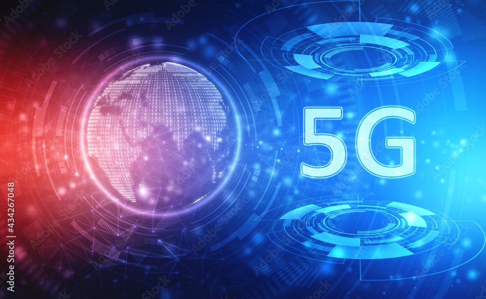 Poster 5g internet network concept background, 5th generation of internet, 5g network wireless with high sp