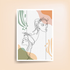 Modern abstract two faces of minimalistic woman lines and art background for wall decoration, postcard or brochure cover design. Vector illustration design