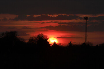 Beautiful sunset and clouds on the last day of april near Wroclaw, Poland, Europe.