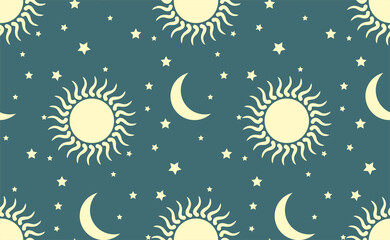 Seamless background with the sun and the moon.