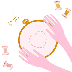  
hands with hoop for embroidery on the white background