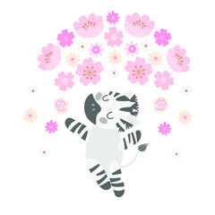 happy zebra with flowers on the white background
