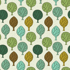Fototapeta na wymiar Seamless pattern of trees. Botanical bright and stylish background.