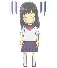 落ち込んで涙を流す女子学生のイラスト素材