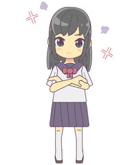 怒っている表情の女子学生のイラスト素材