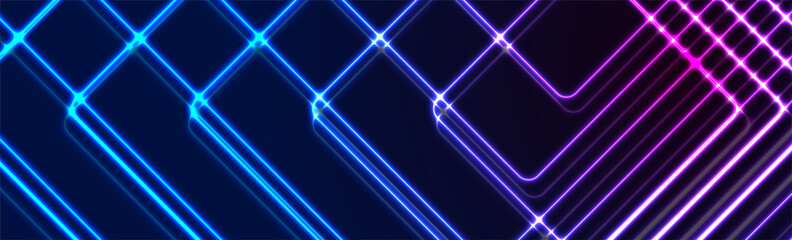 Blue ultraviolet glowing neon lines abstract tech banner. Futuristic vector background