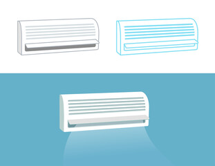 air conditioner with wind, cool breeze blow vector illustration and line icon