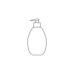 Liquid soap or lotion container with dispenser. Editable vectore icon in black on white color background. Beauty and cosmetic product. Can be used for logos, banners, flyers, stickers and posters.