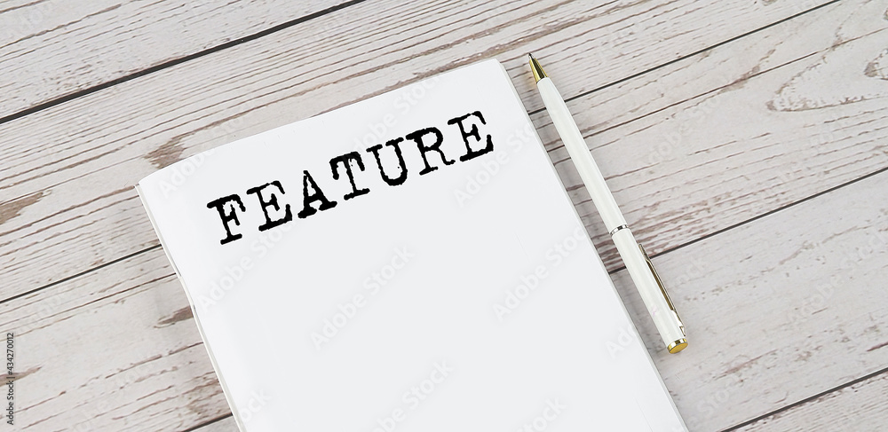 Aufkleber notepad with text feature . white background. business concept