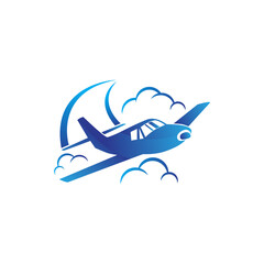 plane flying logo template design vector for agency travel in isolated background