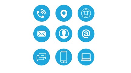 Contact Icon Set. Blue and White Illustration of Differente Contect icons