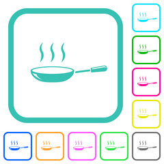 Glossy steaming frying pan vivid colored flat icons